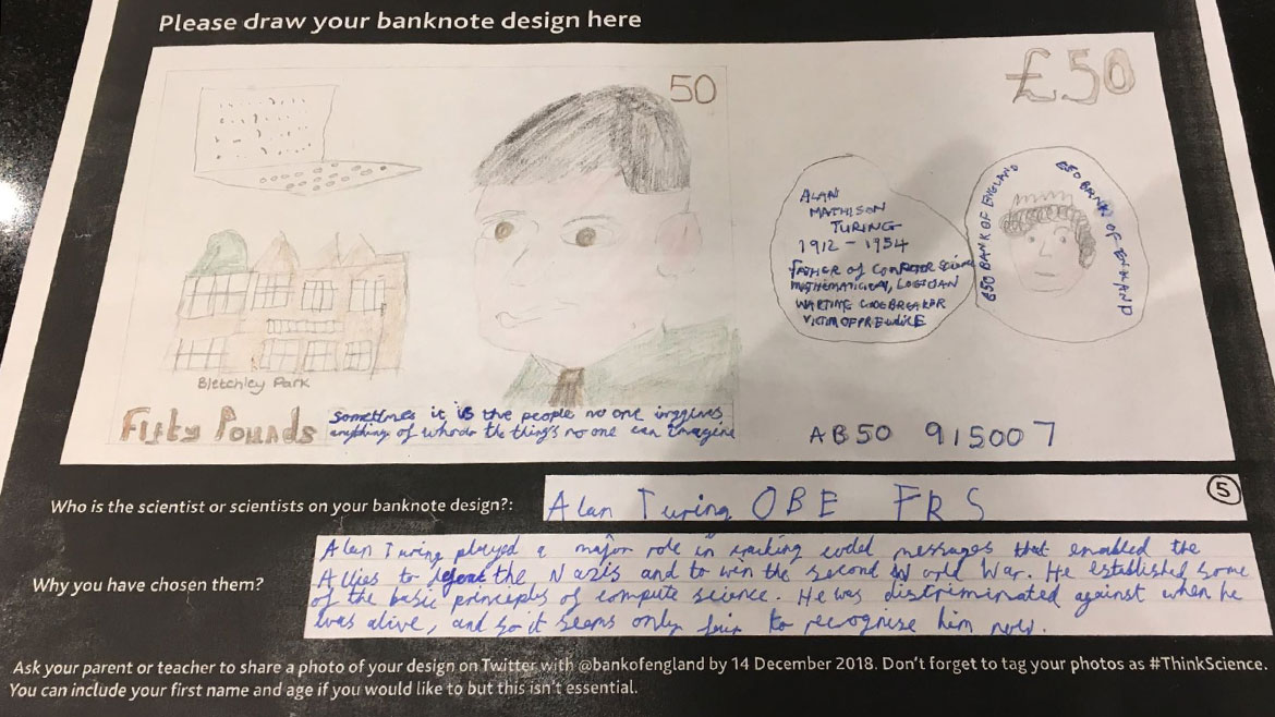 £50 banknote design by Wills Hewitt aged 9